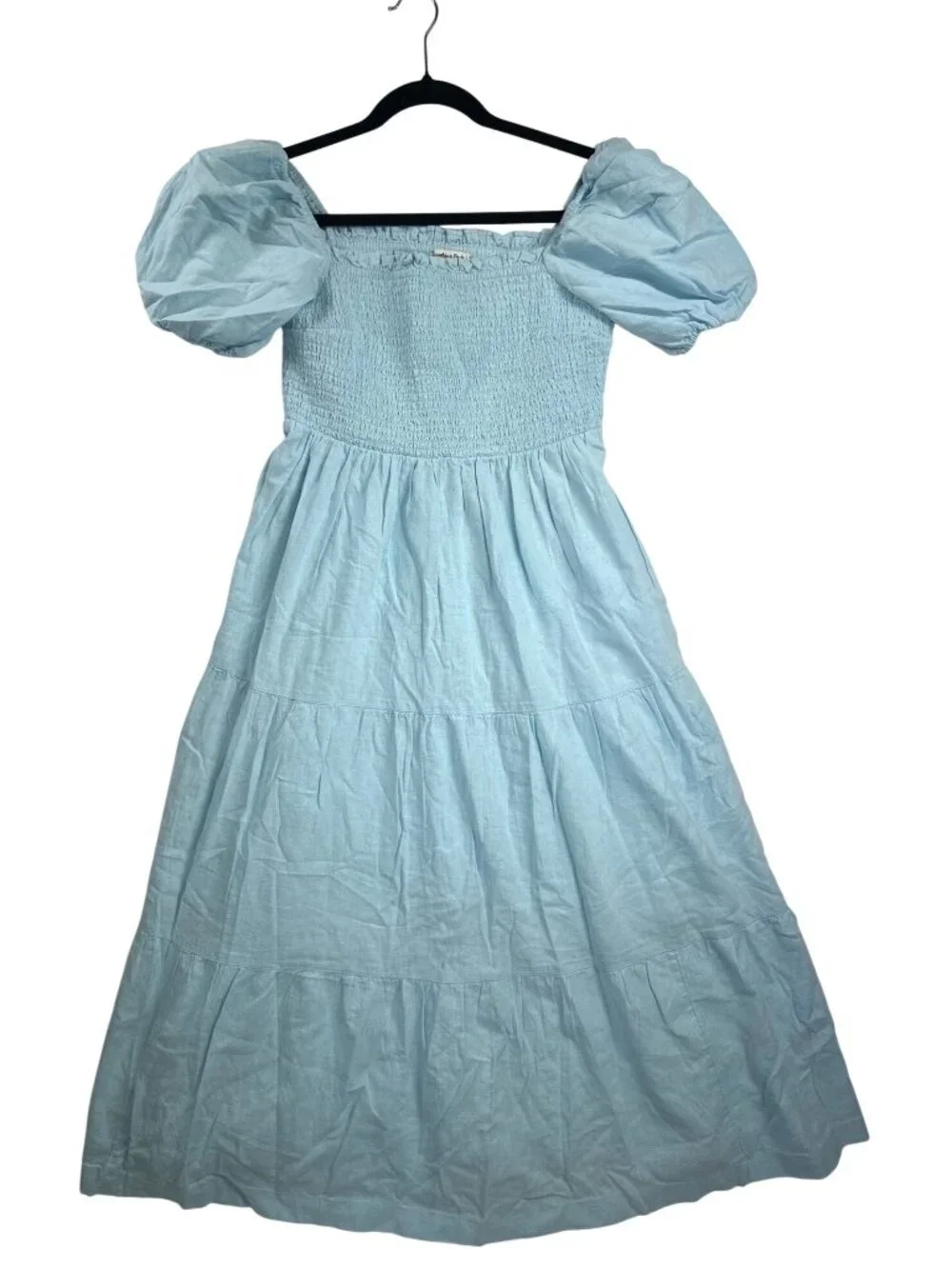 NWT Abercrombie & Fitch Maxi Dress Women's XLP Light Blue Smocked Puff Sleeve